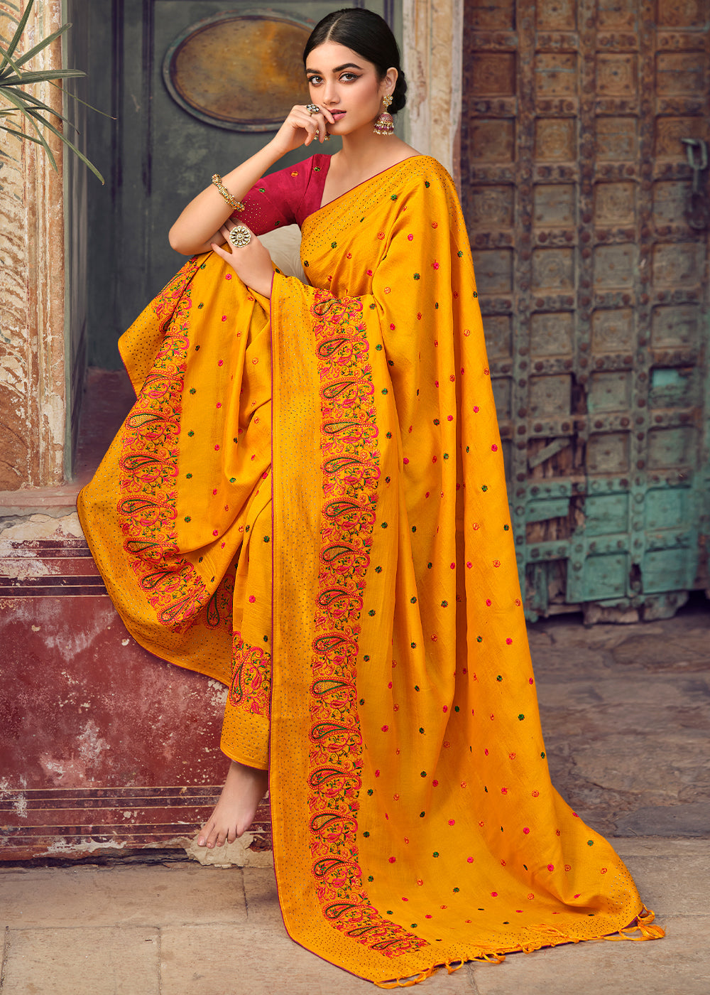 MySilkLove Koromiko Yellow Woven Banarasi Saree with Embroidery Work