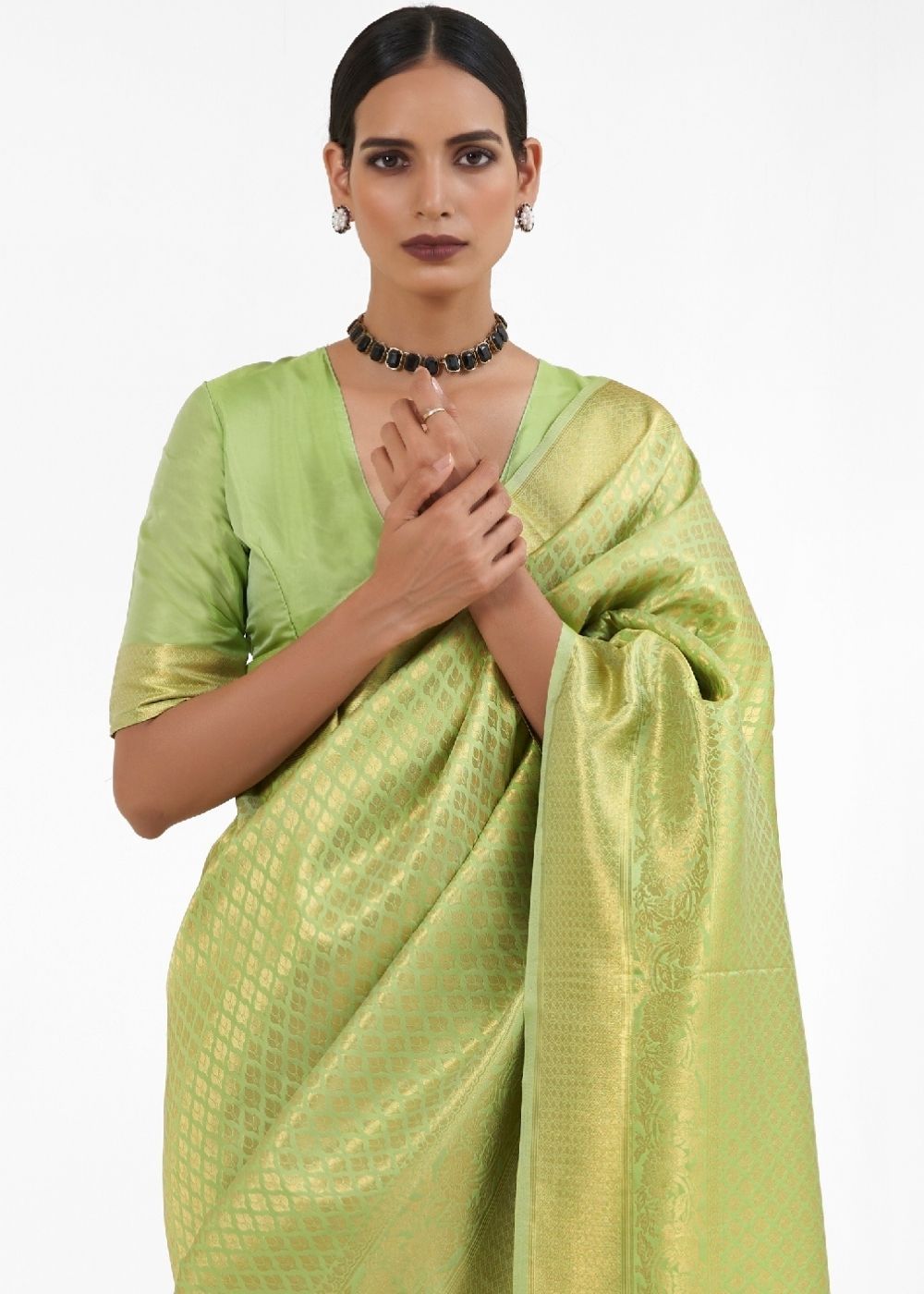 MySilkLove Wild Willow Green Zari Woven kanjivaram Silk saree