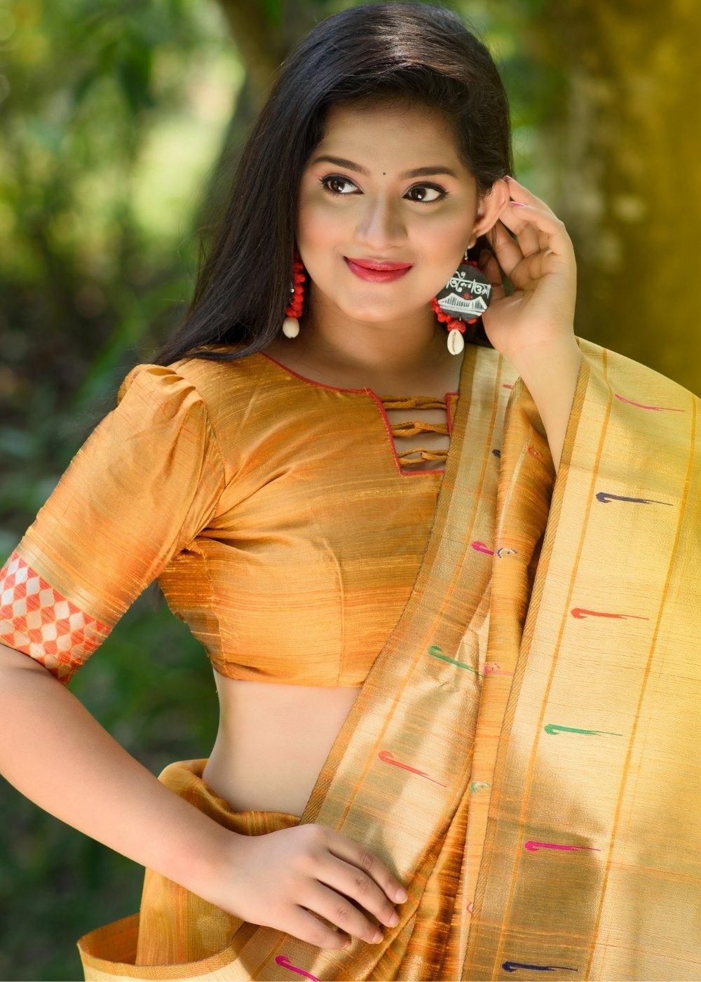 Buy MySilkLove Tulip Tree Yellow Paithani Tussar Silk Saree Online