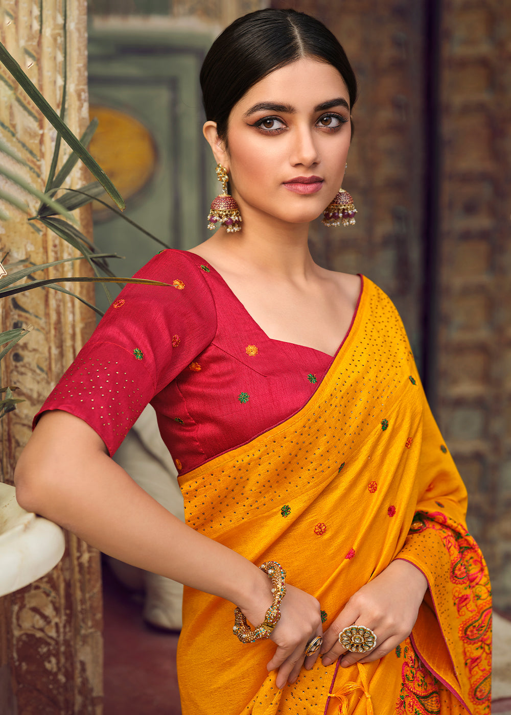 Buy MySilkLove Koromiko Yellow Woven Banarasi Saree with Embroidery Work Online