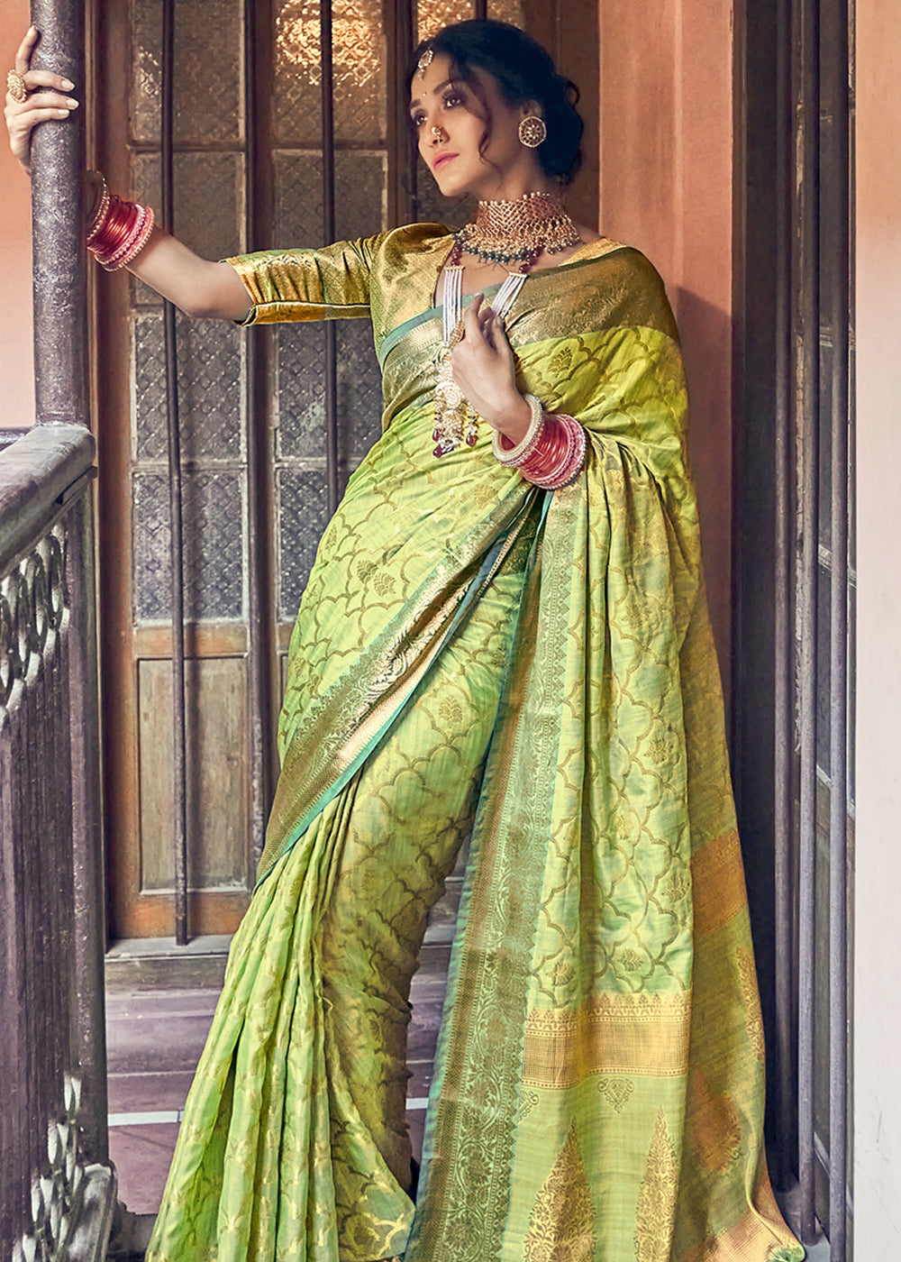 Buy MySilkLove Sandwisp Green Woven Banarasi Silk Saree Online