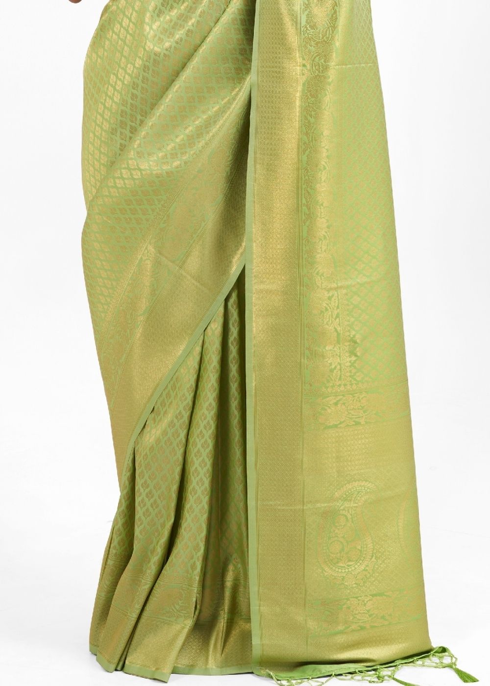 Buy MySilkLove Wild Willow Green Zari Woven kanjivaram Silk saree Online