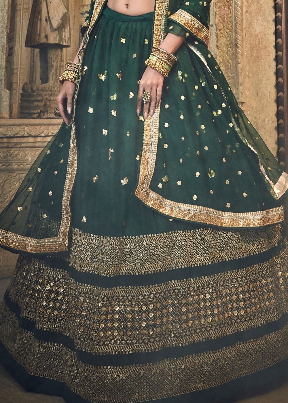 Buy MySilkLove Tiber Green Soft Net Lehenga Choli Online