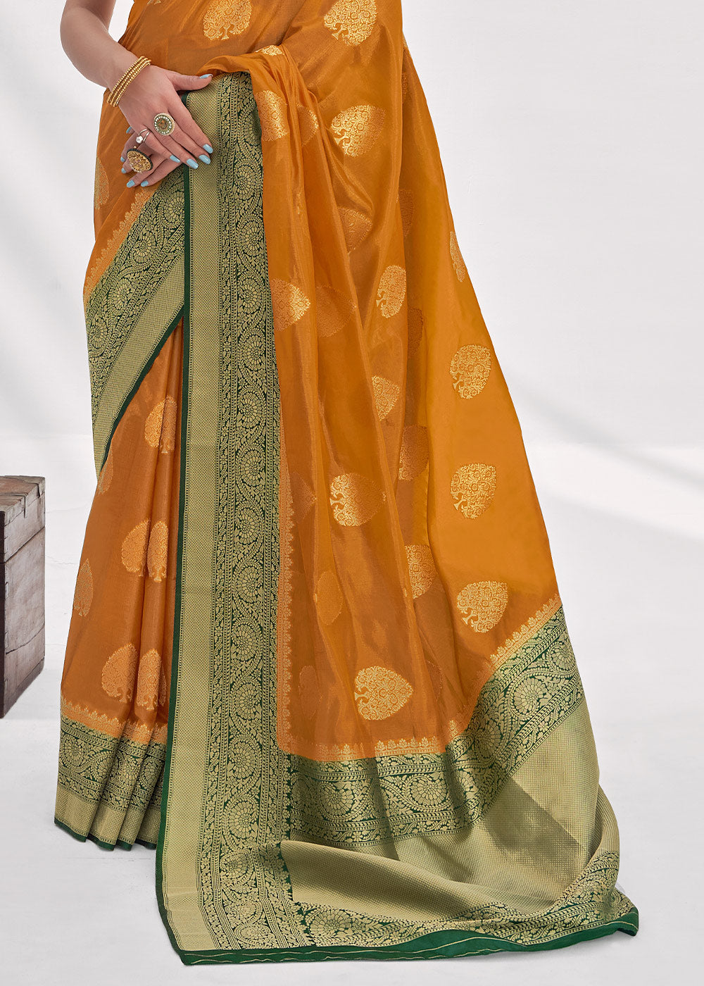 Buy MySilkLove Brandy Punch Yellow Zari Woven Organza Silk Saree Online