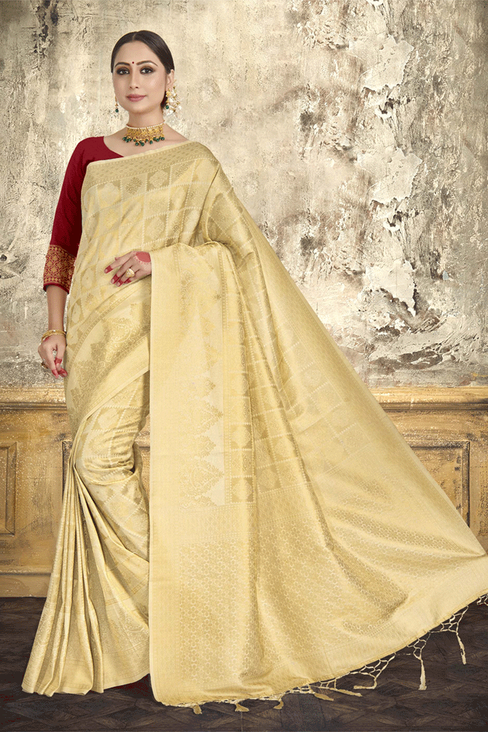 MySilkLove Pearl Lusta Golden Zari Woven Kanjivaram Silk Saree