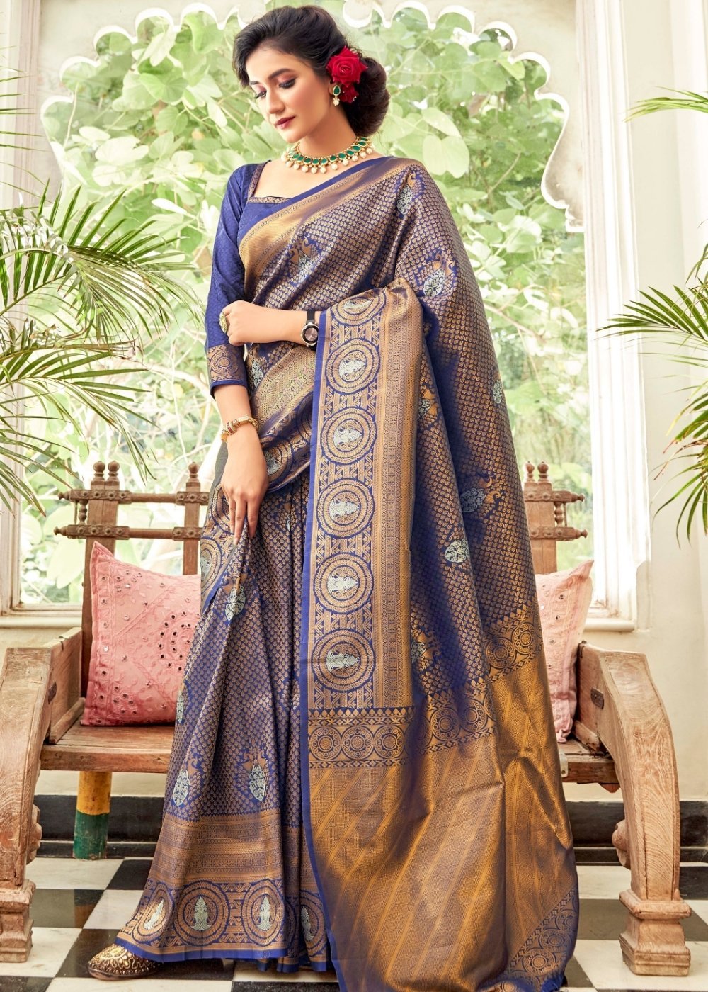 Buy MySilkLove Amethyst Blue Zari Woven Handloom Kanjivaram Silk Saree Online