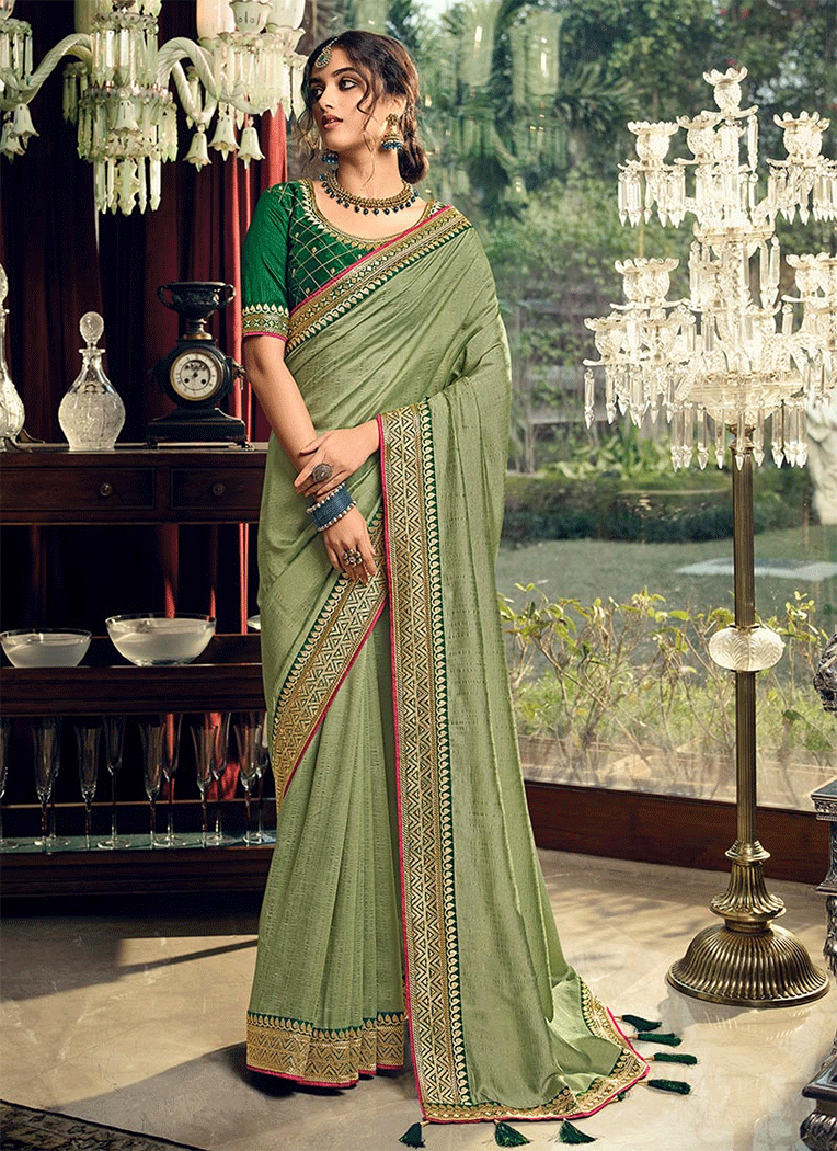 Buy MySilkLove Swamp Green Designer Silk Saree Online