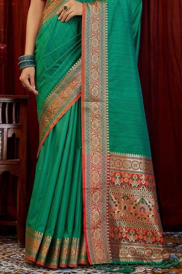 Buy MySilkLove Polished Pine Green South Silk Saree Online