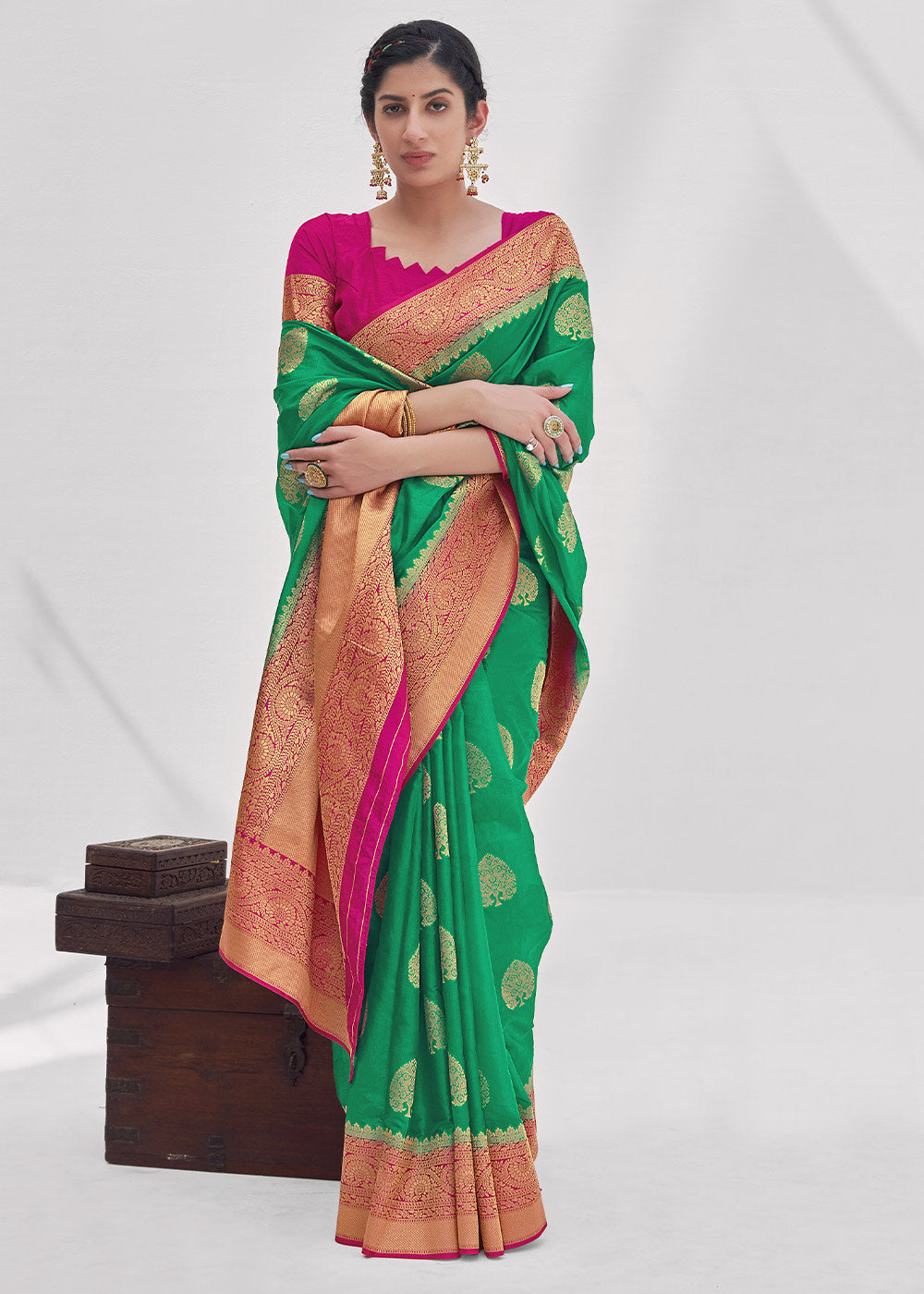 Buy MySilkLove Aqua Forest Green Zari Woven Organza Silk Saree Online