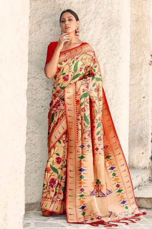 Buy MySilkLove Red Golden Zari woven Paithani Saree Online