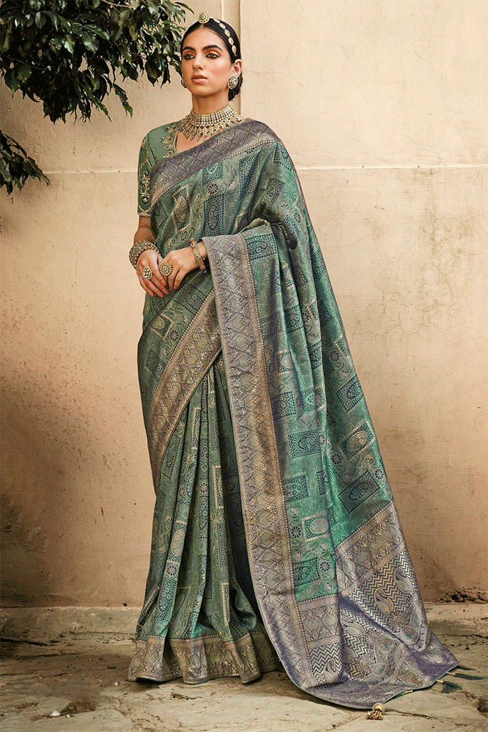 Buy MySilkLove Ash Grey Zari Woven Banarasi Saree Online