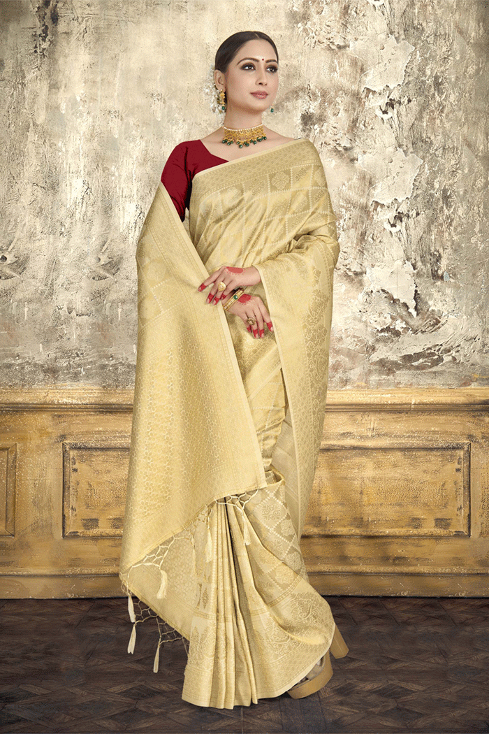 Buy MySilkLove Pearl Lusta Golden Zari Woven Kanjivaram Silk Saree Online