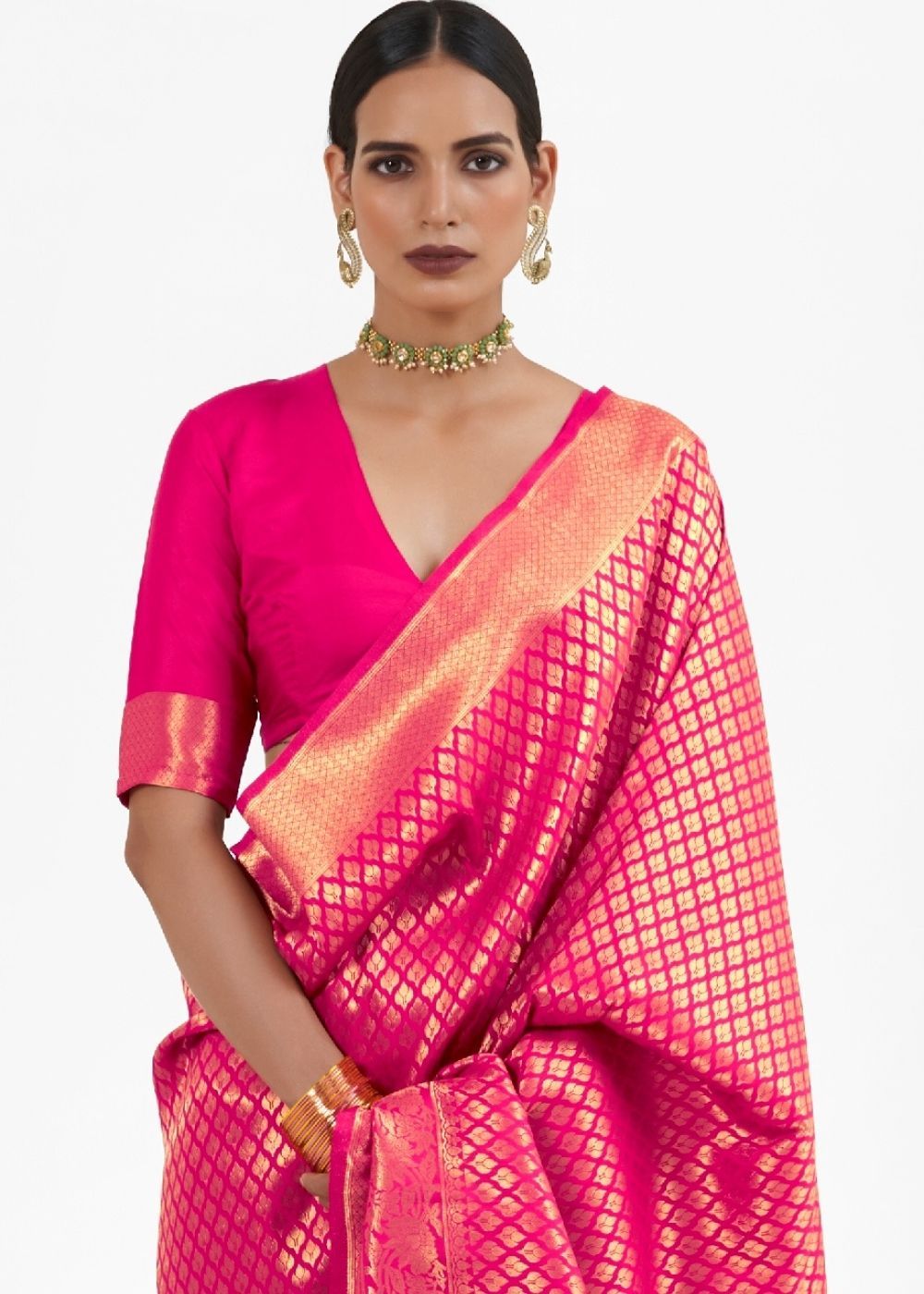 MySilkLove Cerise Pink zari Woven Kanjivaram Silk Saree