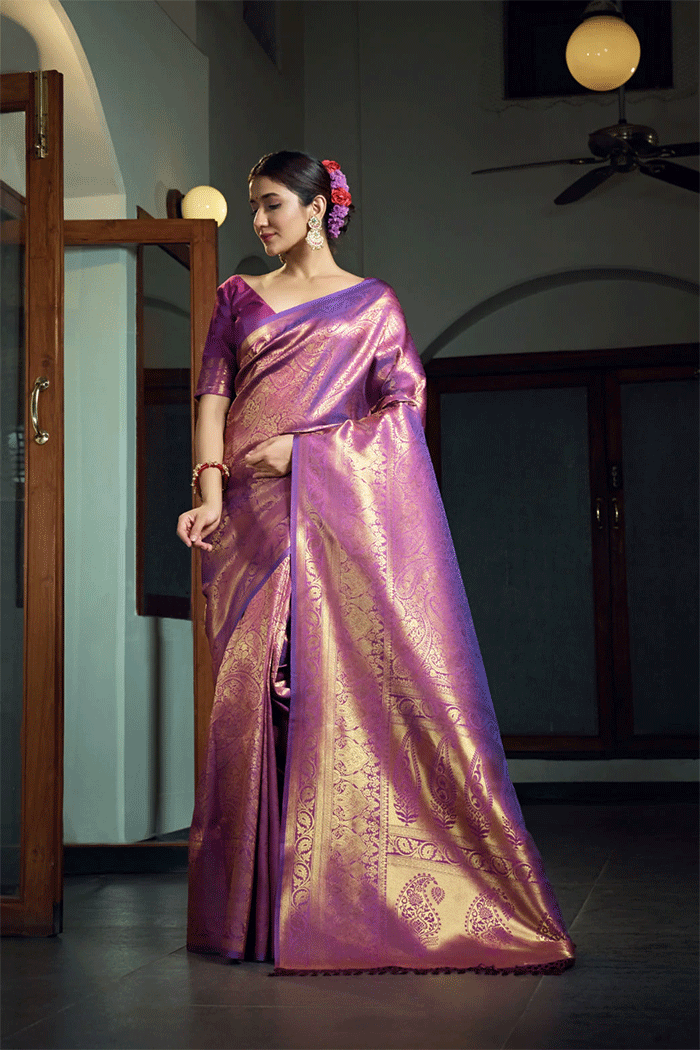 MySilkLove Twilight Lavender Purple Zari Woven Kanjivaram Saree