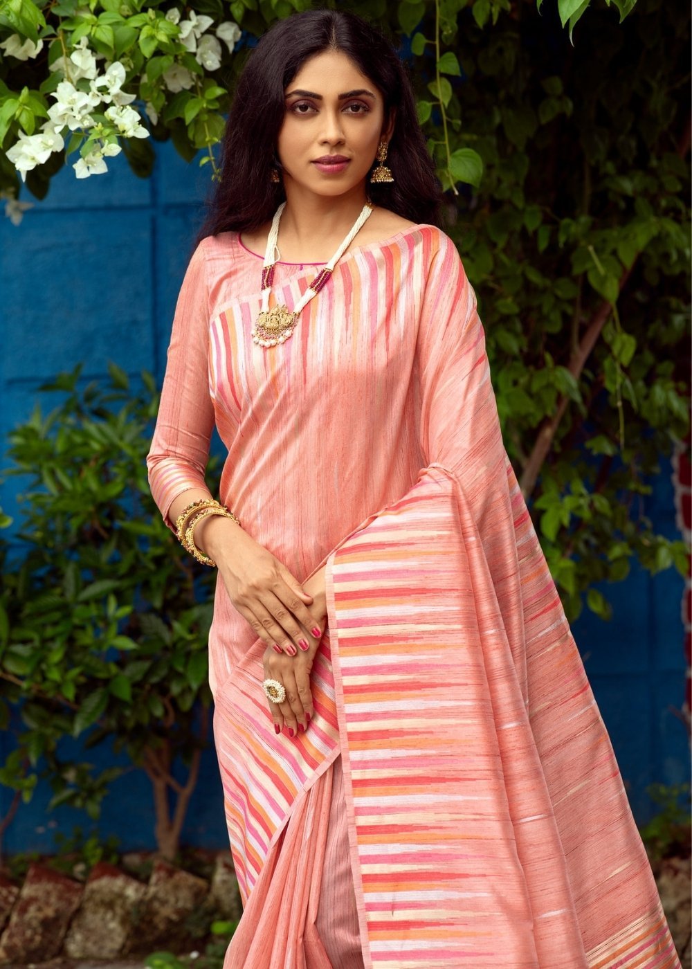 Buy MySilkLove Apricot Pink Tussar Silk Saree Online