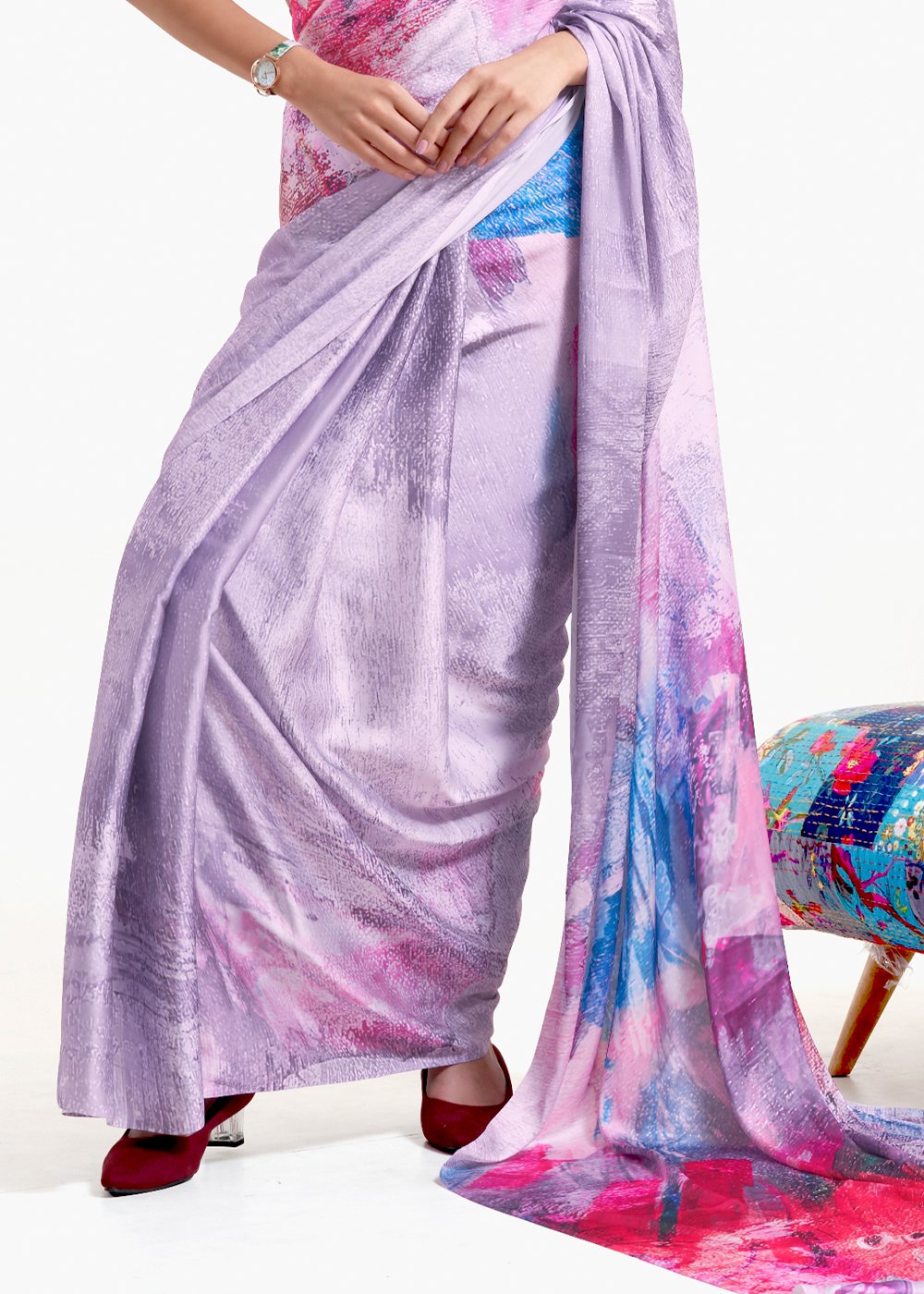 Buy MySilkLove London Hue Purple Printed Satin Silk Saree Online