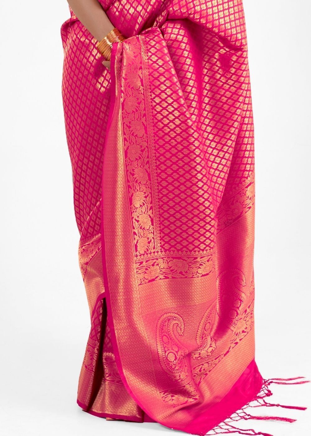 Buy MySilkLove Cerise Pink zari Woven Kanjivaram Silk Saree Online