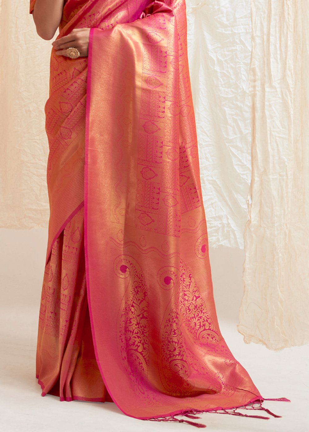 Buy MySilkLove Elegant Pink Zari Woven Kanjivaram Silk saree Online