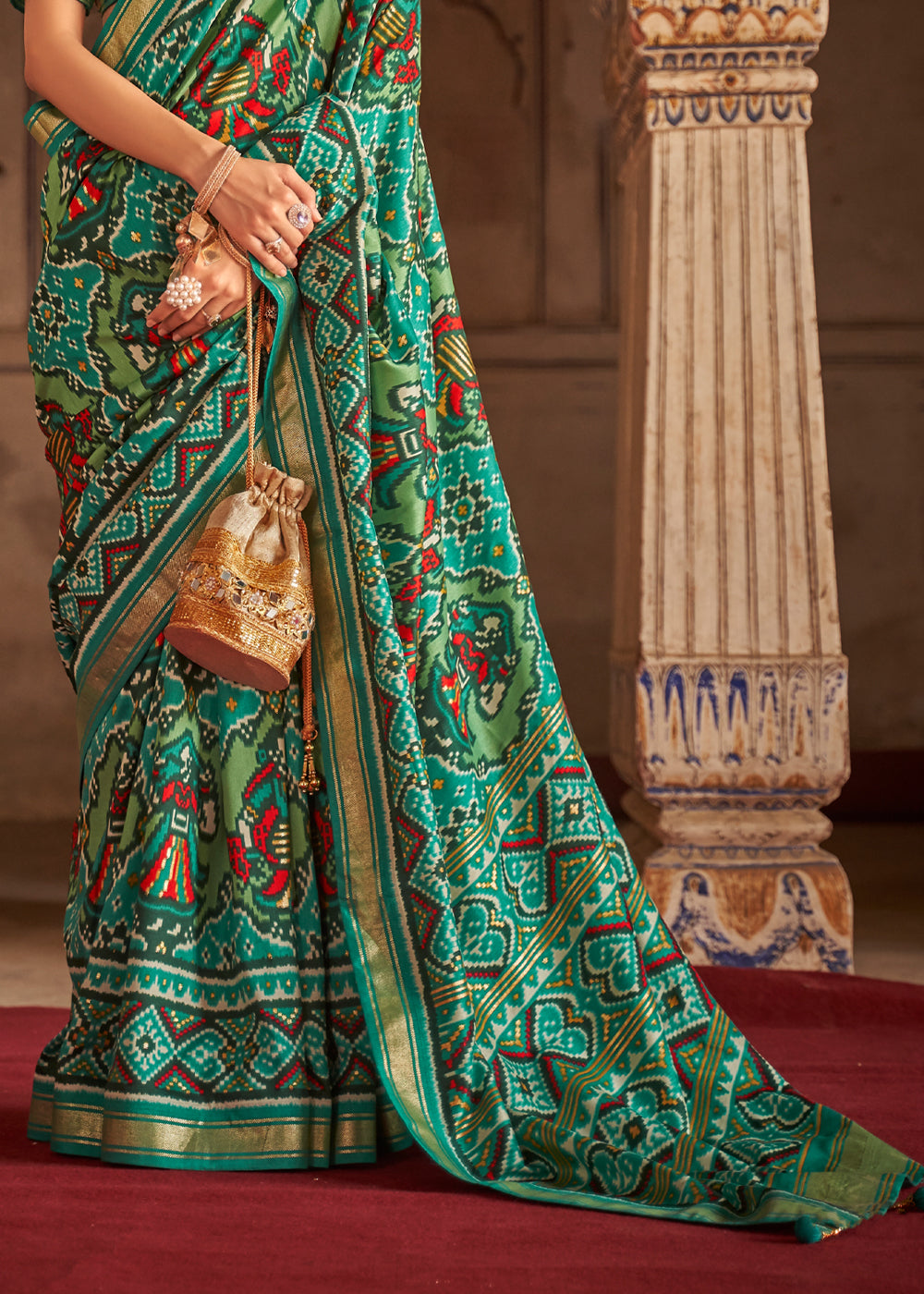 Buy MySilkLove Spring Leaves Green and Blue Patola Silk Saree Online