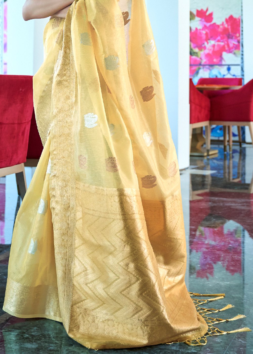Buy MySilkLove Chenin Yellow Woven Tissue Banarasi Saree Online
