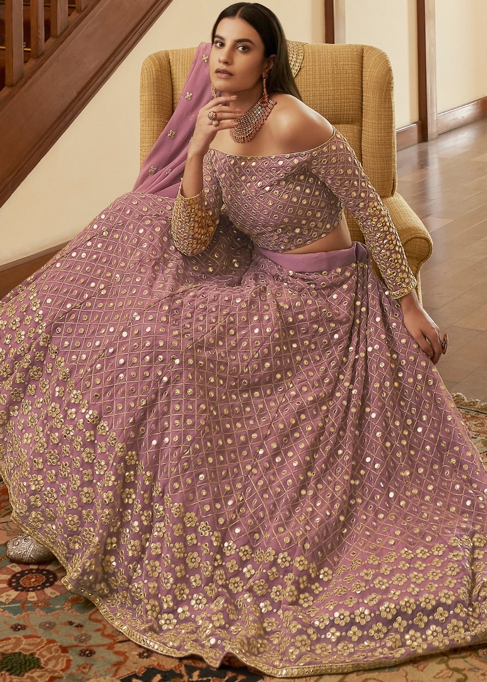 Buy MySilkLove Copper Light Purple Georgette Lehenga Choli Online