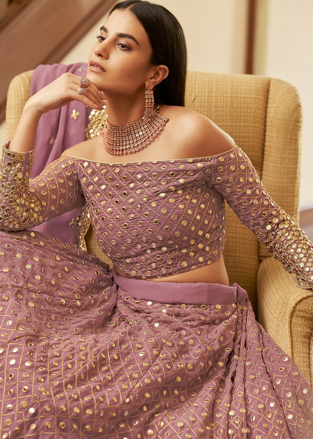 Buy MySilkLove Copper Light Purple Georgette Lehenga Choli Online