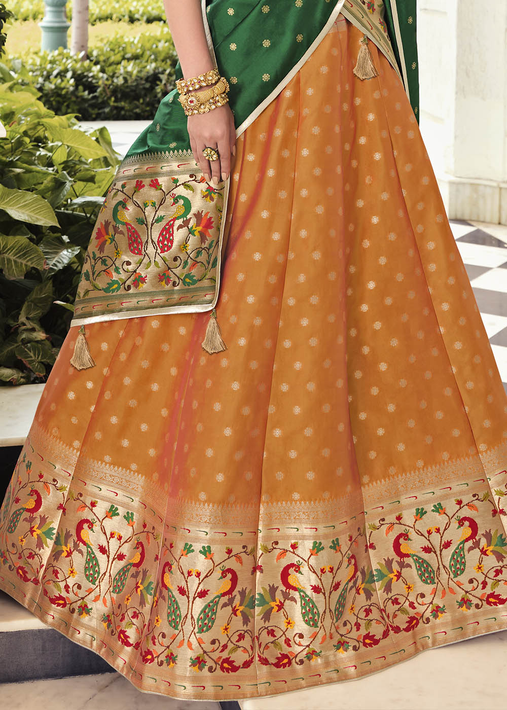 Buy MySilkLove Koromiko Yellow and Green Banarasi Silk Lehenga Choli Online