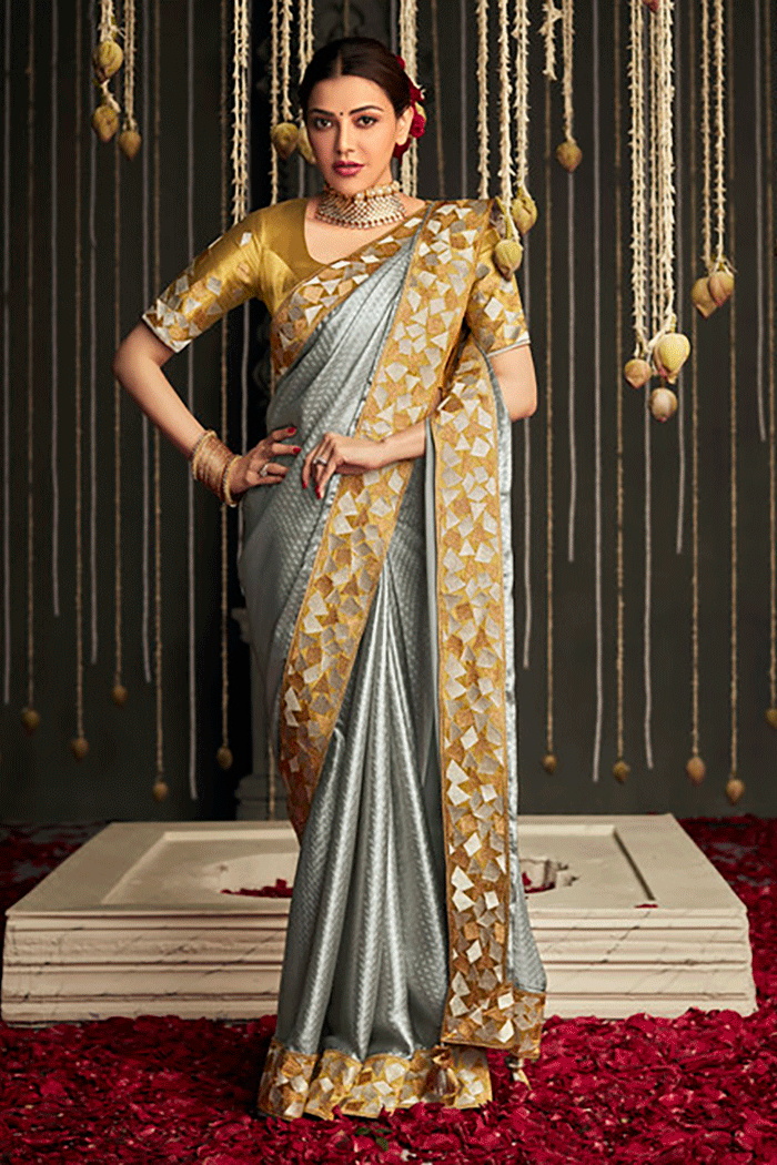 Buy MySilkLove Smokey Grey Zari Woven Designer Banarasi Saree Online