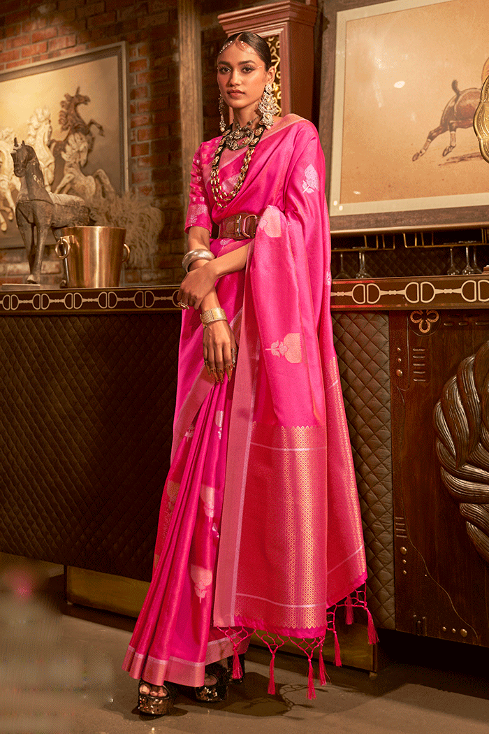Buy MySilkLove Jasper Pink Zari Woven Banarasi Silk Saree Online