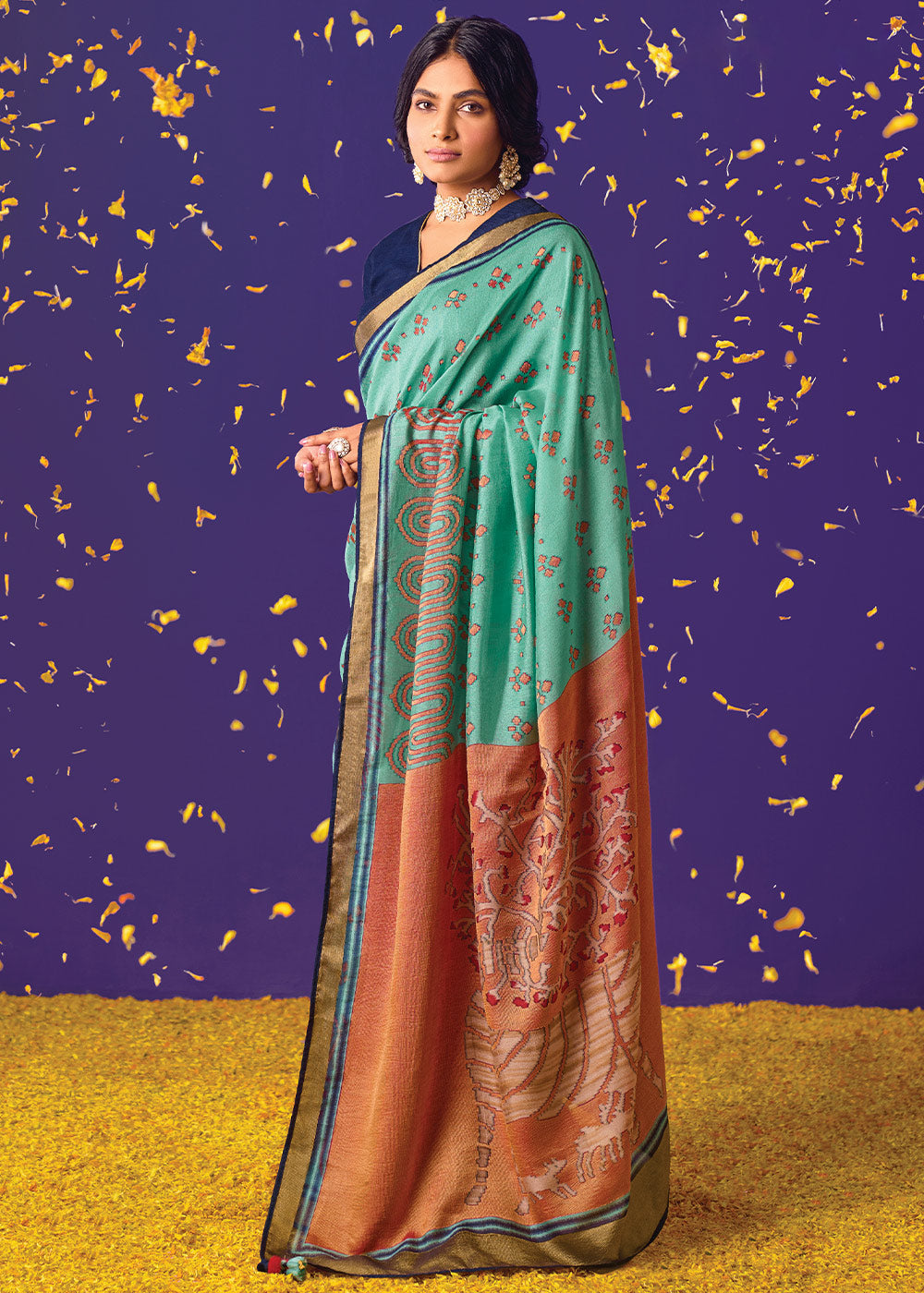 Buy MySilkLove Riptide Blue Printed Paithani Saree With Embroidered Blouse Online