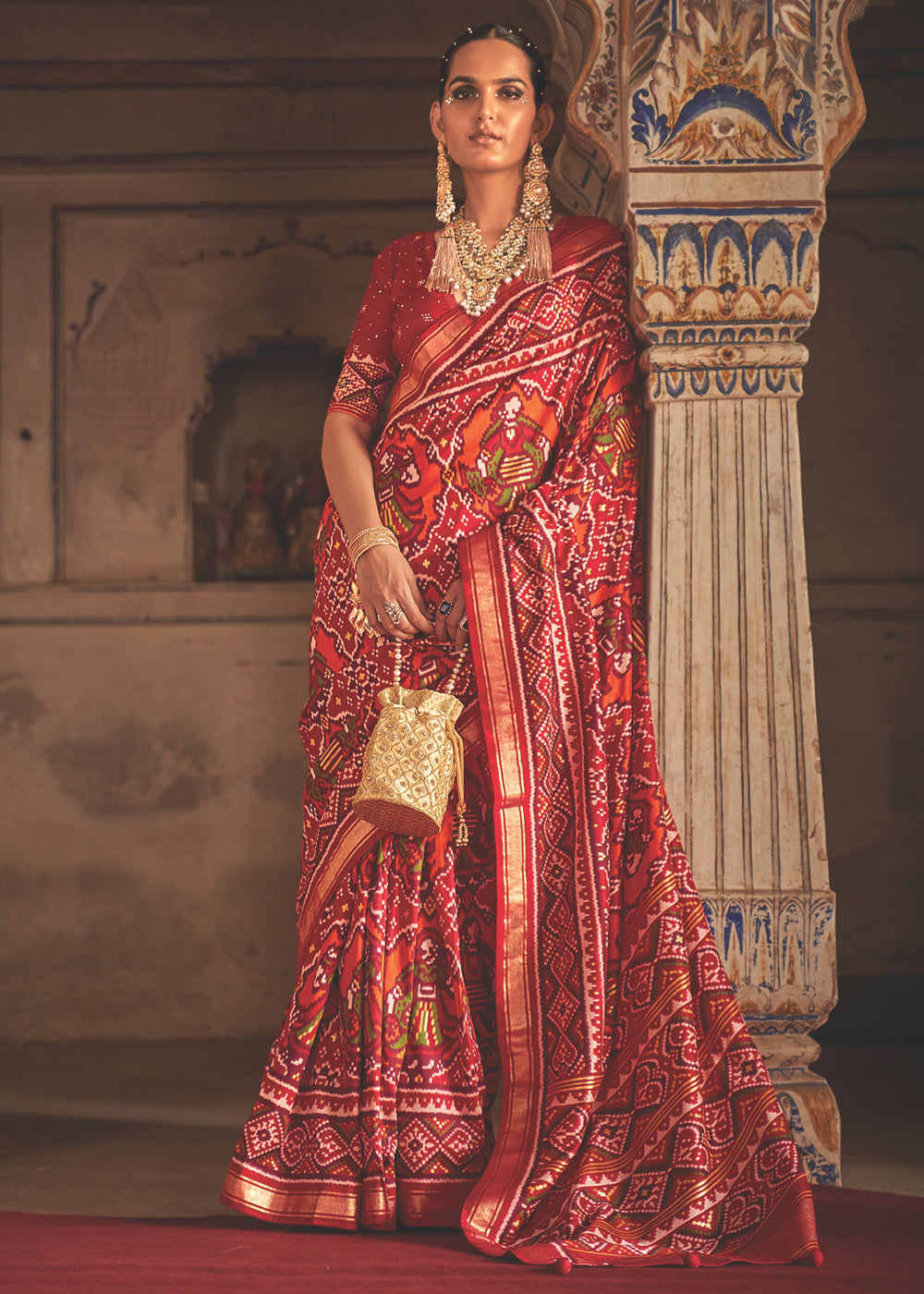 Buy MySilkLove Mahogany Red and Orange Patola Silk Saree Online