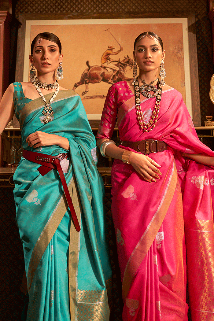 MySilkLove Jasper Pink Zari Woven Banarasi Silk Saree