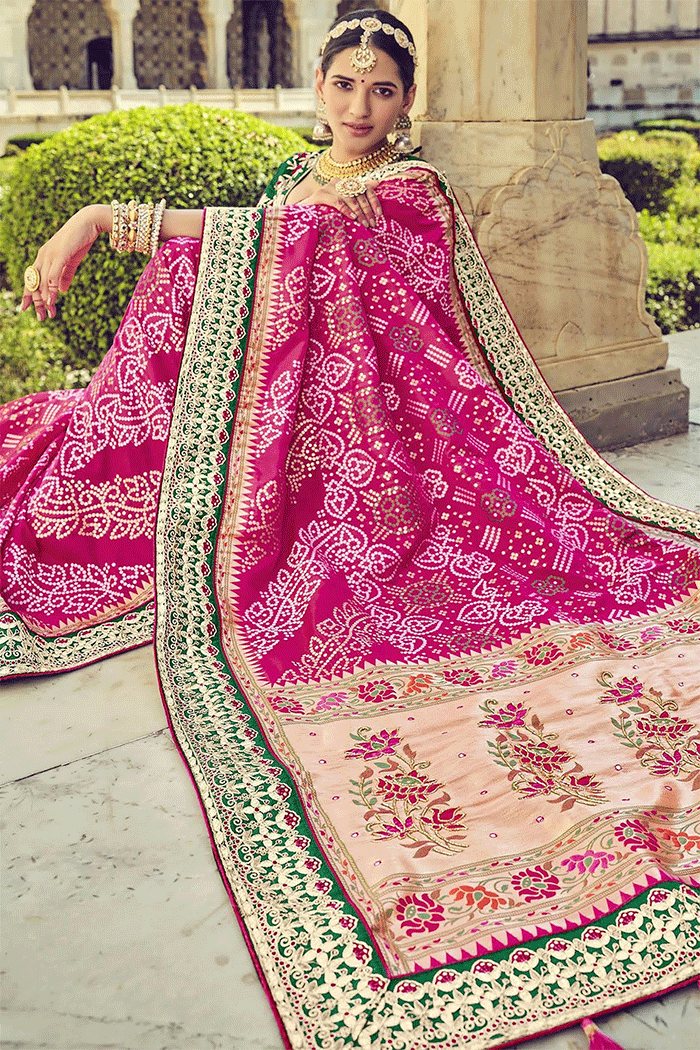 Buy MySilkLove Mystic Pink and Green Zari Woven Patola Saree with Designer Blouse Online