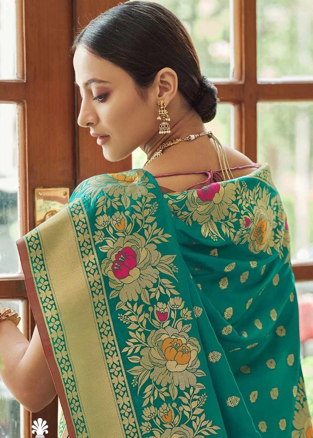 Buy MySilkLove Illuminating Emerald Blue Zari Woven Banarasi Silk Saree Online