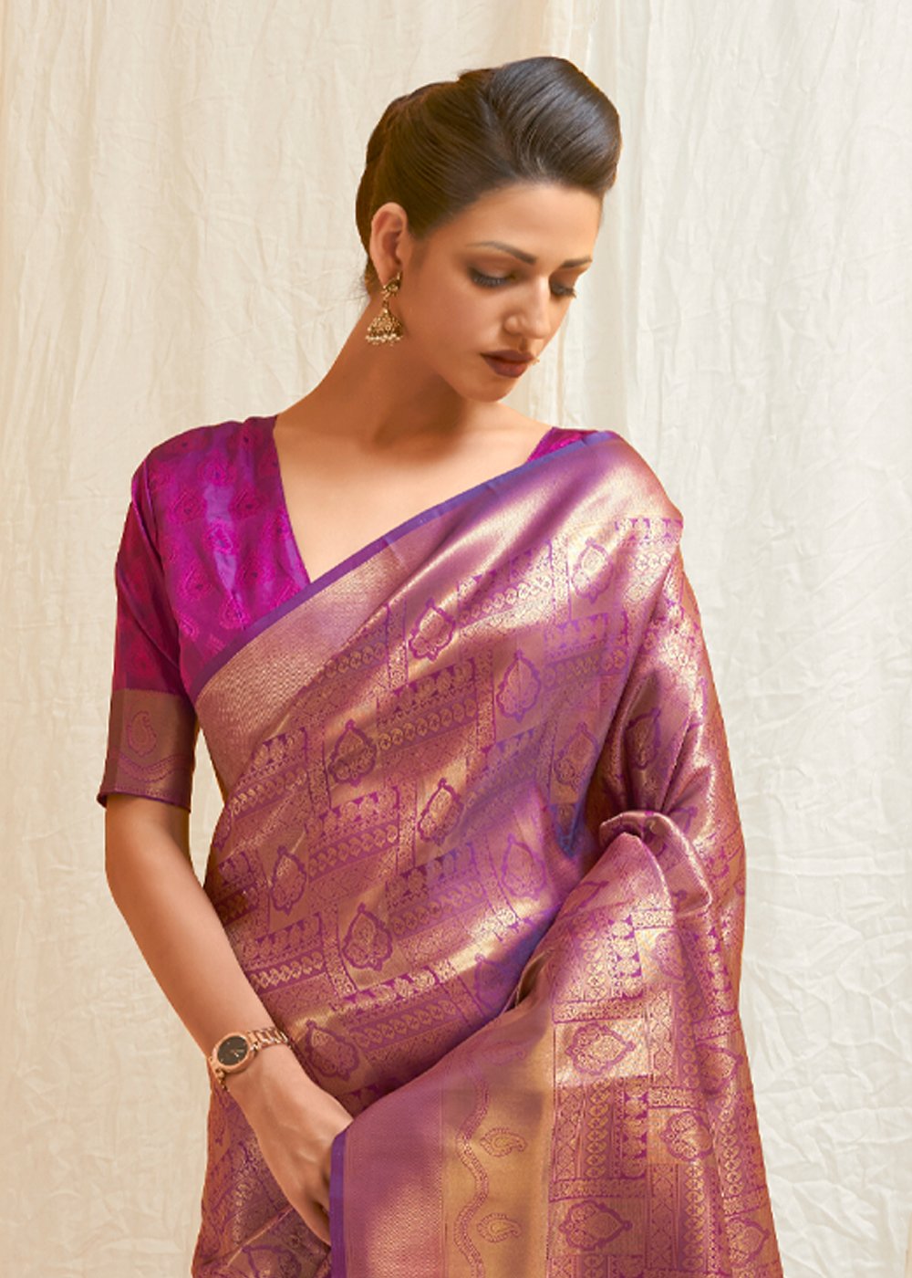 MySilkLove Red Violet Zari Woven Kanjivaram Silk Saree