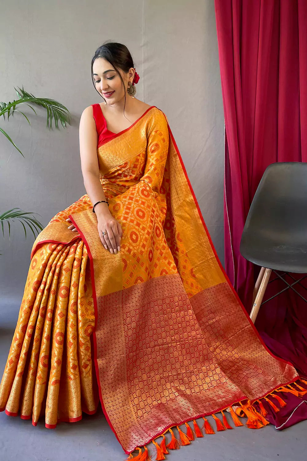 Buy MySilkLove Fuel Yellow Patola Silk Saree Online