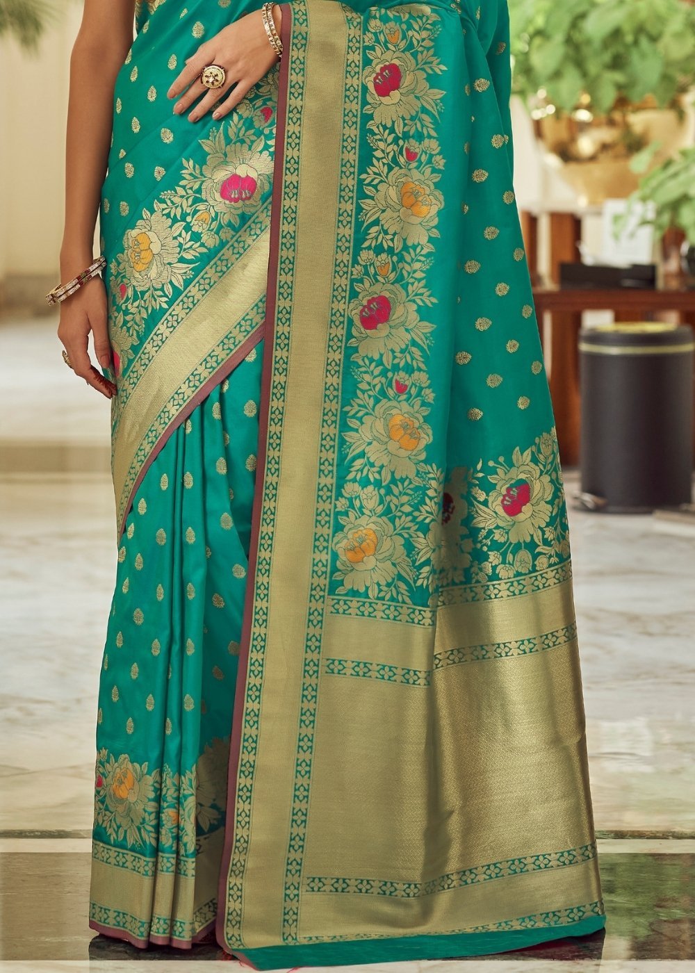 Buy MySilkLove Illuminating Emerald Blue Zari Woven Banarasi Silk Saree Online