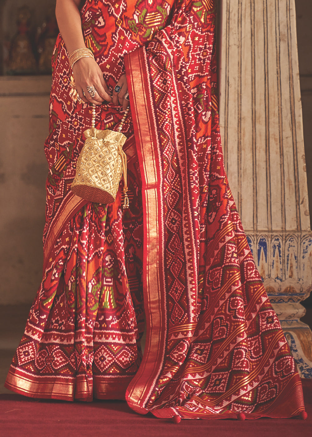 Buy MySilkLove Mahogany Red and Orange Patola Silk Saree Online