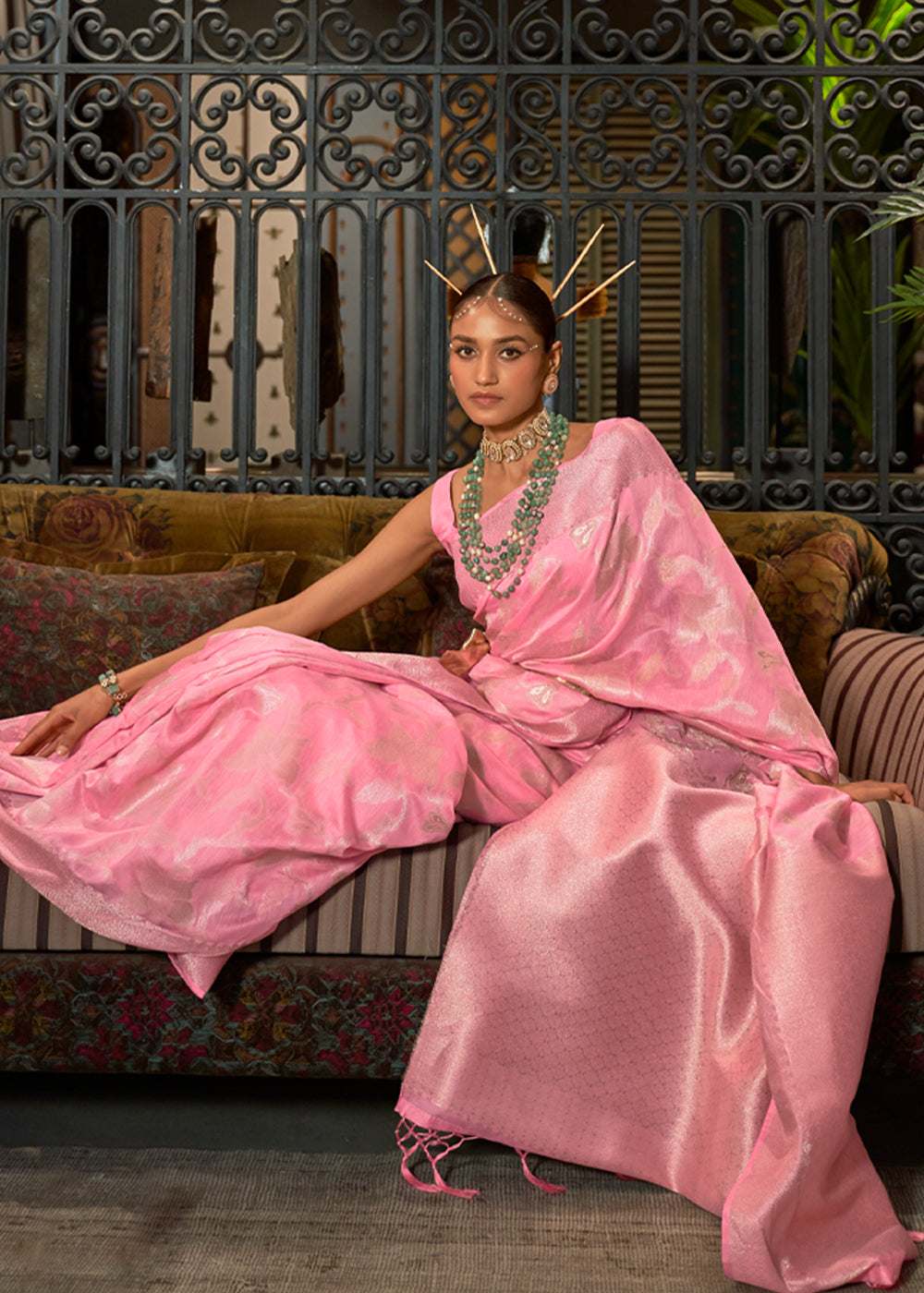 MySilkLove Bush Pink Zari Woven Banarasi Silk Saree