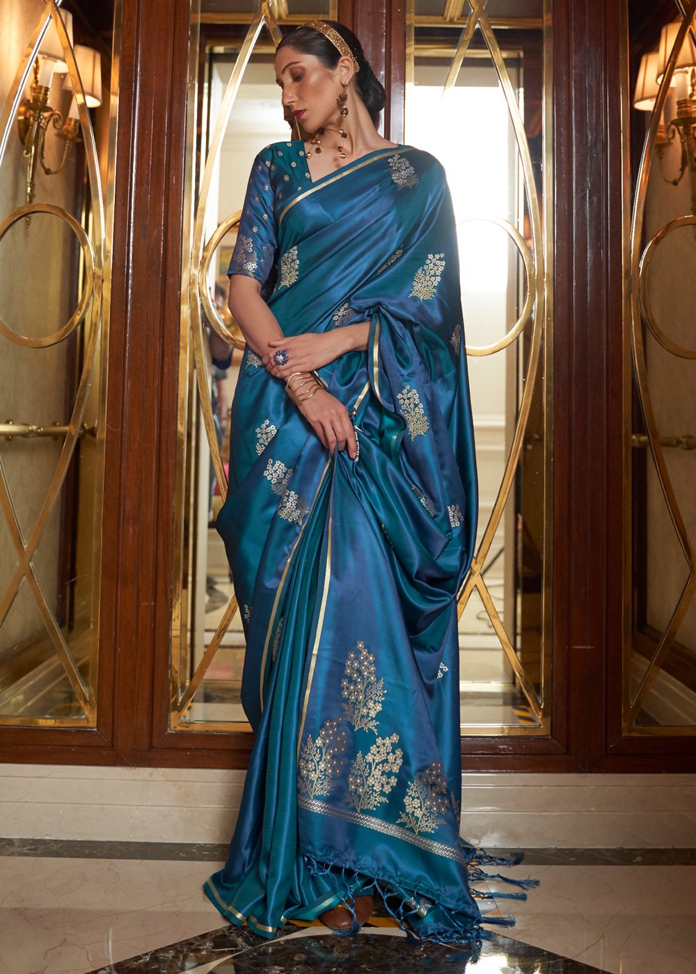 Buy MySilkLove Bdazzled Blue Zari Woven Banarasi silk Saree Online