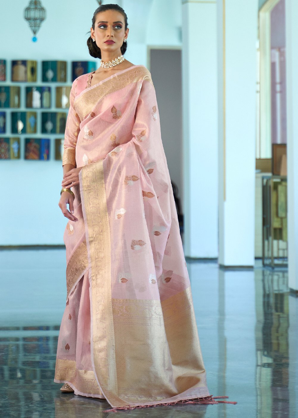 Buy MySilkLove Rose Fog Woven Tissue Banarasi Saree Online
