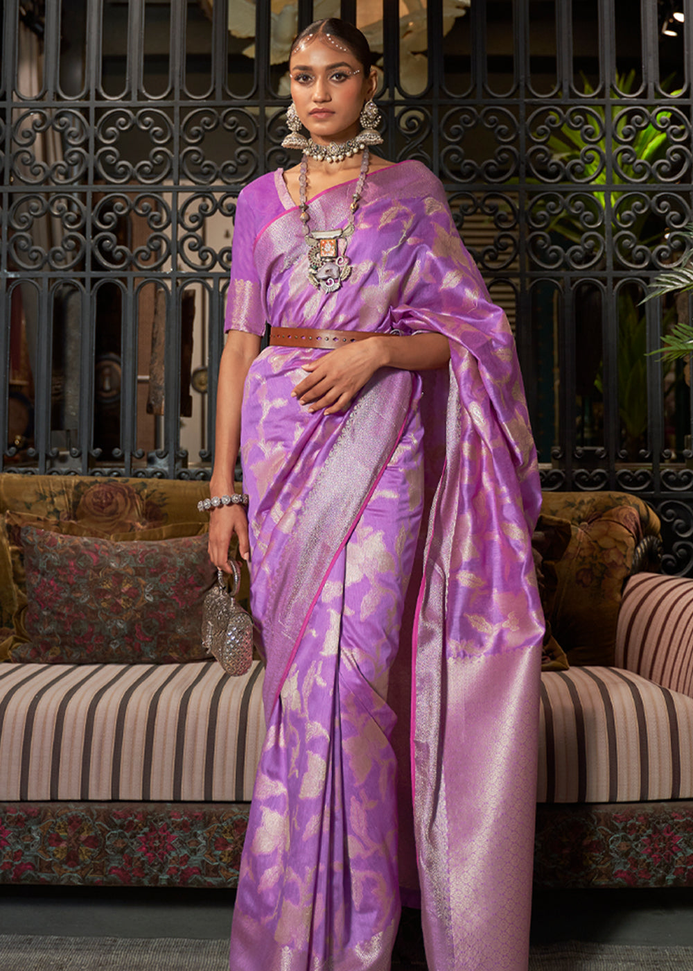 Buy MySilkLove Wisteria Purple Zari Woven Banarasi Silk Saree Online