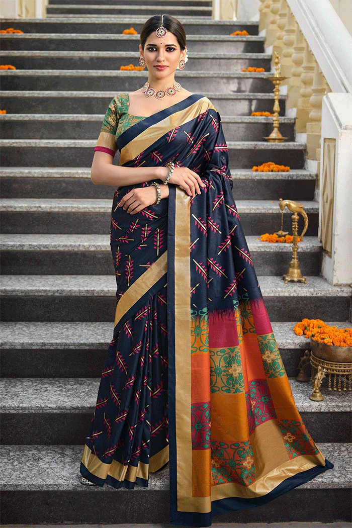 Buy MySilkLove Baltic Blue Patola Silk Saree Online