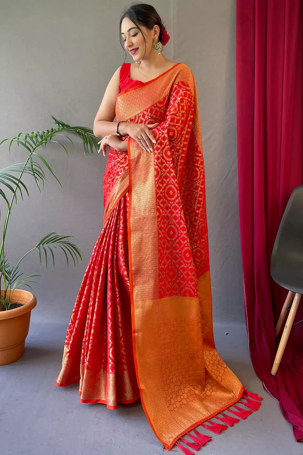 Buy MySilkLove Valencia Red Patola Silk Saree Online