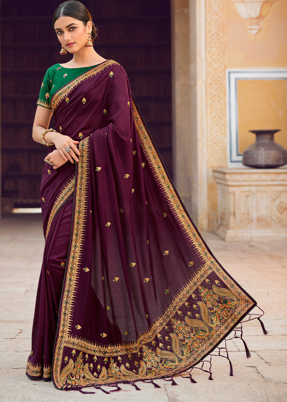 Buy MySilkLove Jon Purple Woven Banarasi Saree with Embroidery Work Online