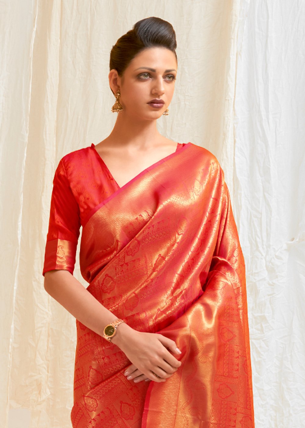 MySilkLove Thunderbird Red Zari Woven Kanjivaram Silk Saree