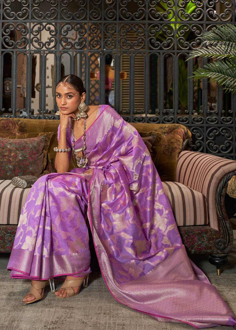 MySilkLove Wisteria Purple Zari Woven Banarasi Silk Saree