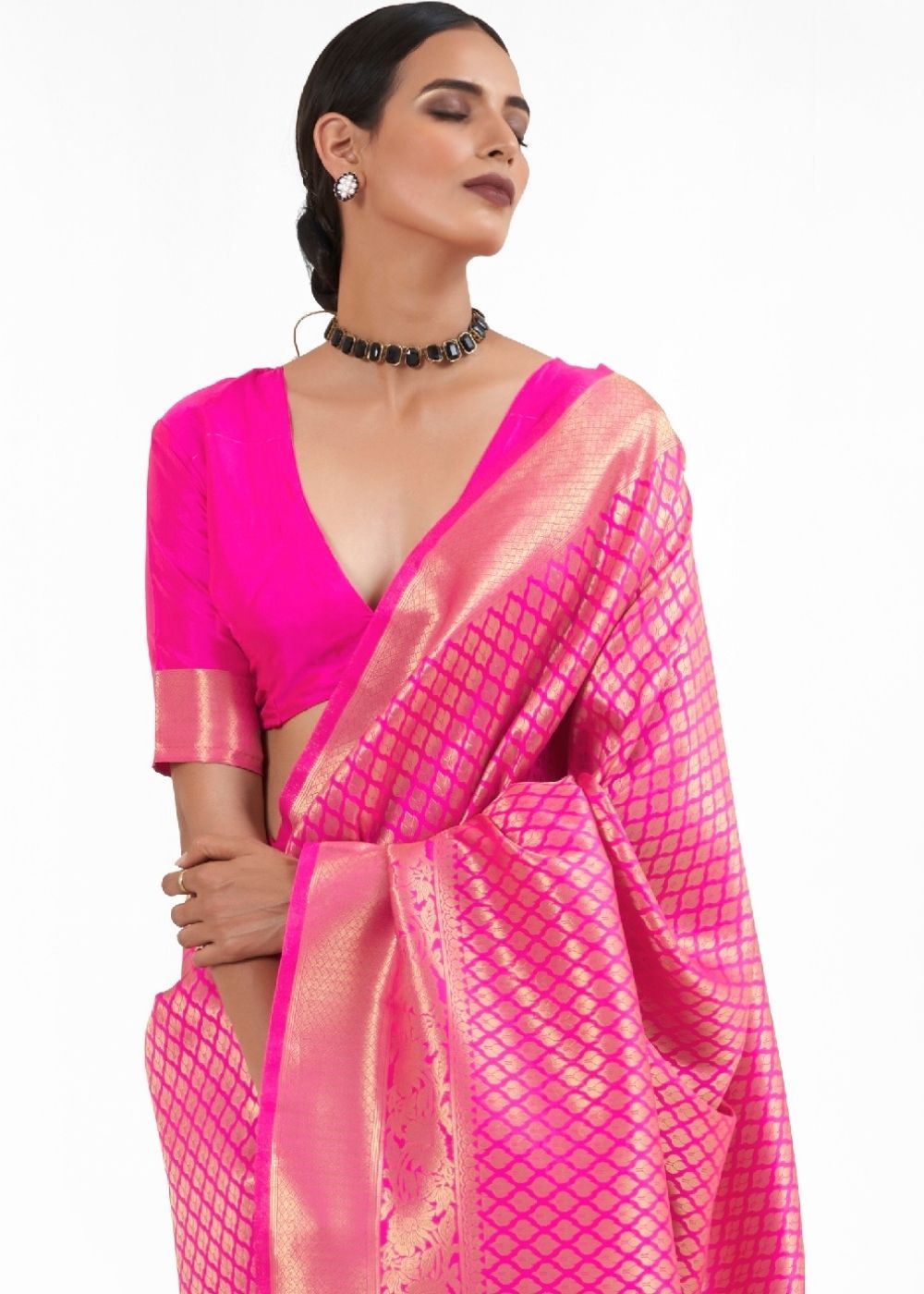 Buy MySilkLove Red Violet Pink Zari Woven kanjivaram Silk Saree Online