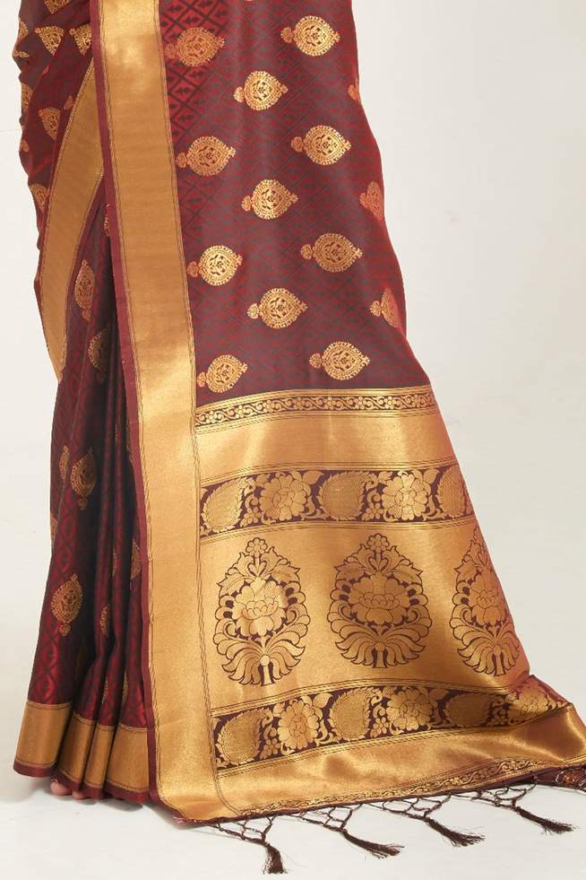 Buy MySilkLove Copper Rust Brown Zari Woven Banarasi Saree Online