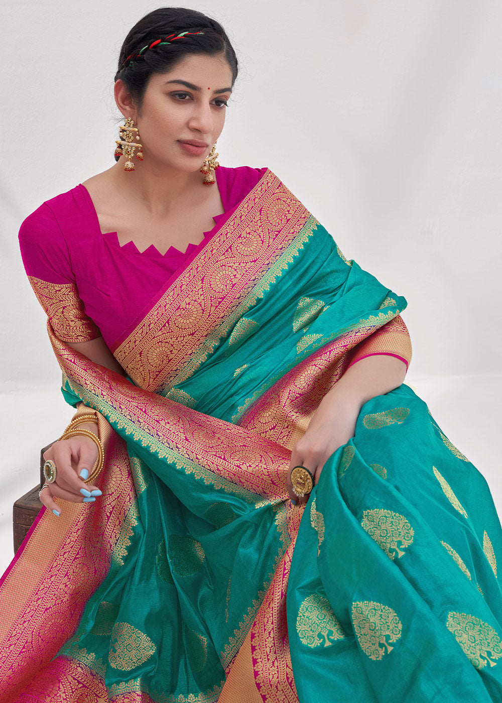 Buy MySilkLove Paradiso Blue Zari Woven Organza Silk Saree Online